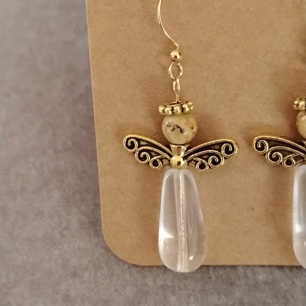 Hand Crafted Czech Glass And Picture Jasper  Angel Earrings - Picture 3 of 4